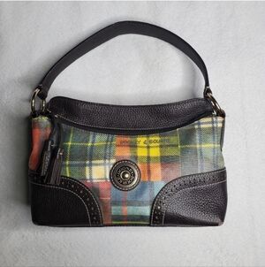 Dooney & Bourke Ladybug Black Plaid Print Leather Tassel Gold Y2K Shoulder Bag